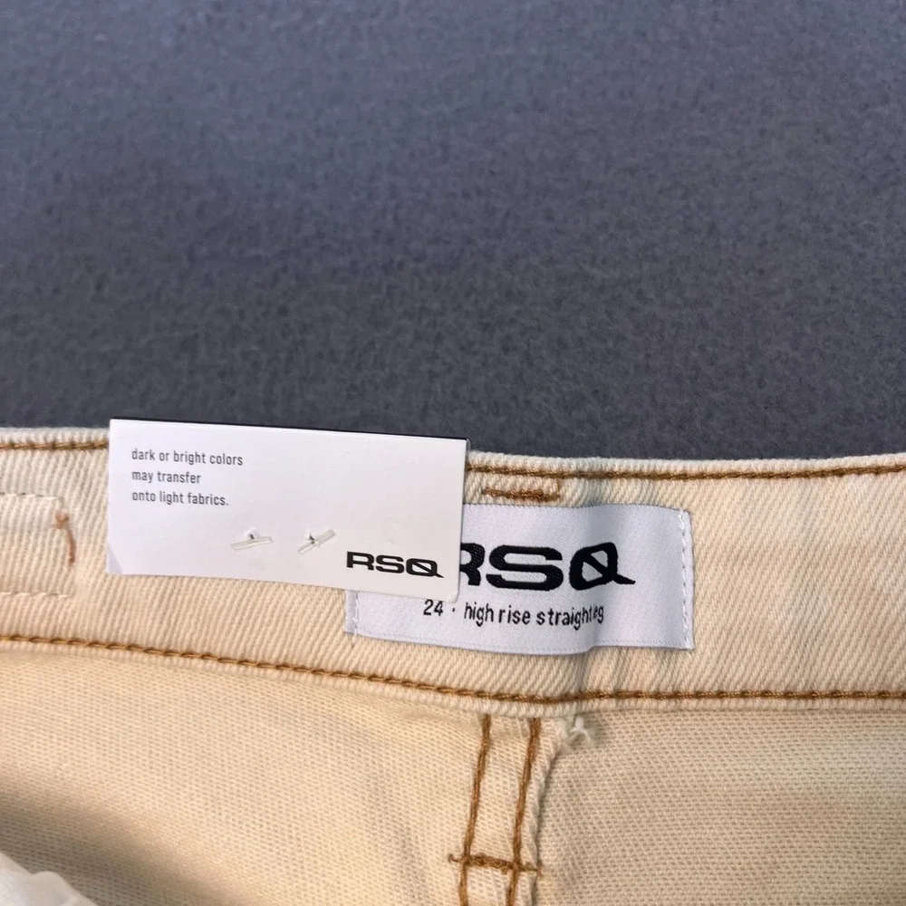 RSQ Jeans Womens 24‎ High Rise Straight Leg Denim Distressed Frayed Hem Ecru NWT